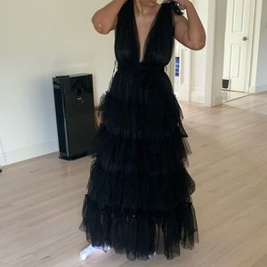 Black Belle Tiered Tulle Maxi Dress